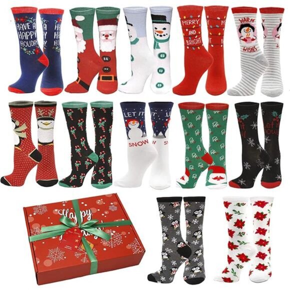 12 Pairs Women's Holiday Christmas Socks12 Different Designs
